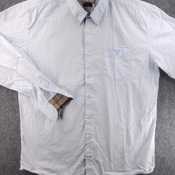 Barbour Cotton Button-Down Large Blue Solid Pocket Shirt Long Sleeve Mens Adult - Picture 2 of 16